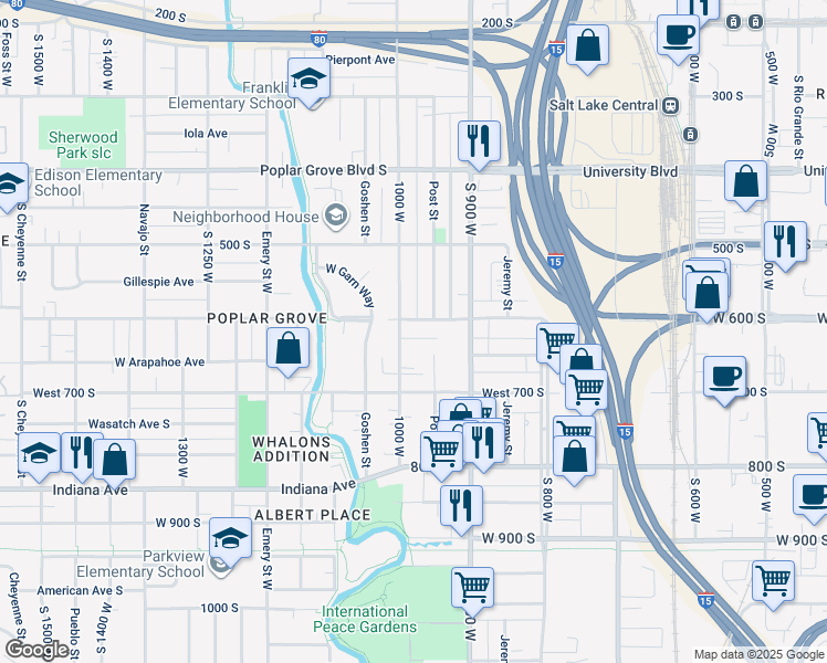 map of restaurants, bars, coffee shops, grocery stores, and more near 966 Pioneer Circle in Salt Lake City