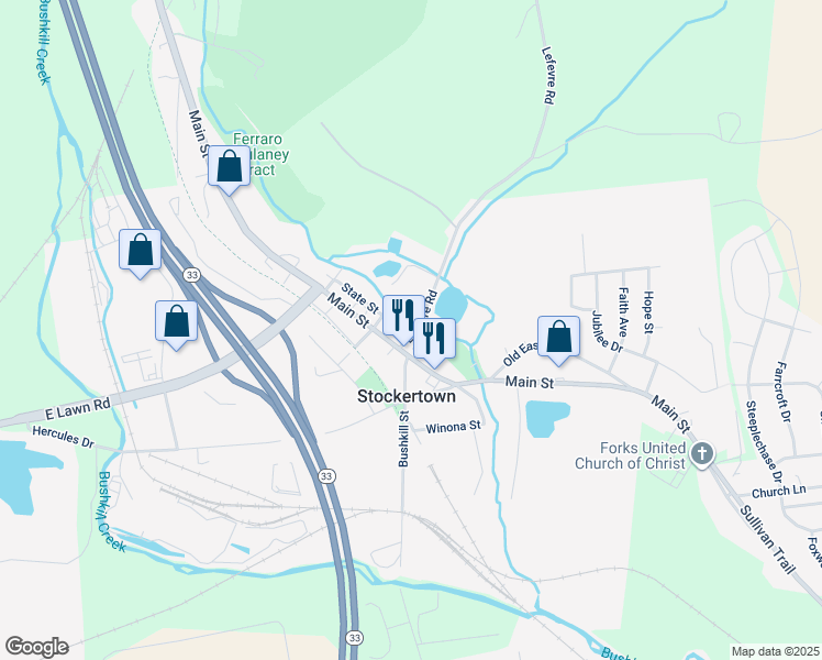 map of restaurants, bars, coffee shops, grocery stores, and more near 202 Lefevre Road in Easton