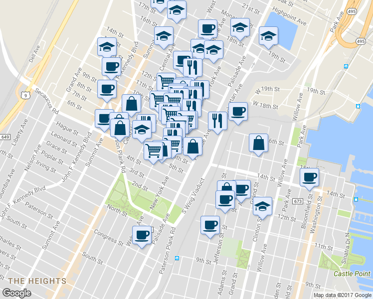 map of restaurants, bars, coffee shops, grocery stores, and more near 318 7th Street in Union City