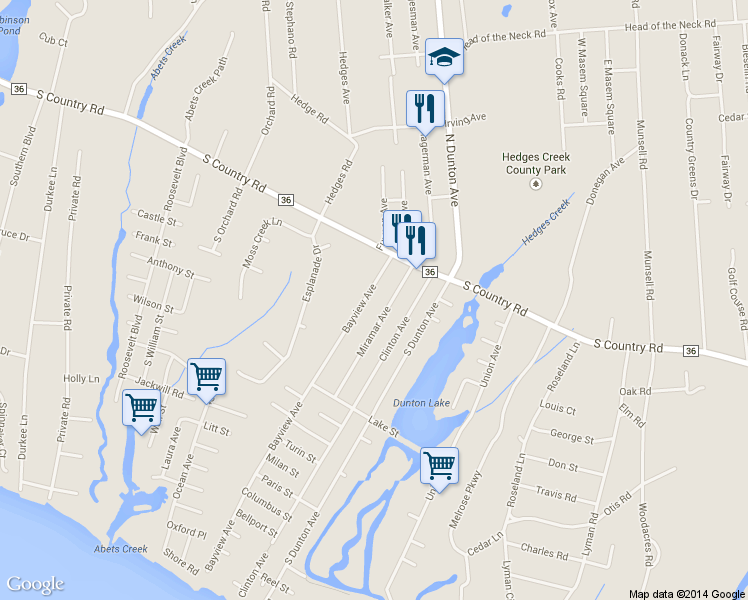 map of restaurants, bars, coffee shops, grocery stores, and more near 39 Bayview Avenue in Patchogue