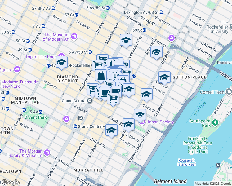 map of restaurants, bars, coffee shops, grocery stores, and more near in New York