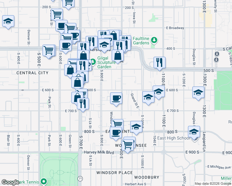 map of restaurants, bars, coffee shops, grocery stores, and more near in Salt Lake City