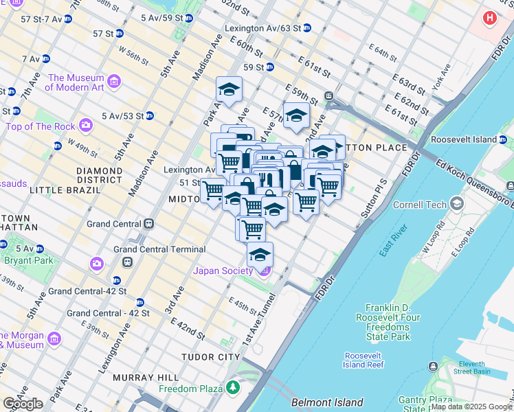 map of restaurants, bars, coffee shops, grocery stores, and more near in New York
