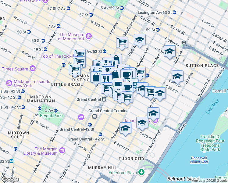 map of restaurants, bars, coffee shops, grocery stores, and more near in New York