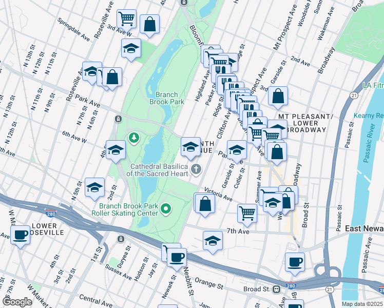 map of restaurants, bars, coffee shops, grocery stores, and more near in Newark