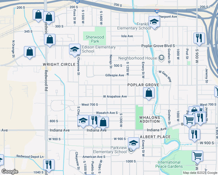 map of restaurants, bars, coffee shops, grocery stores, and more near 610 Navajo Street in Salt Lake City