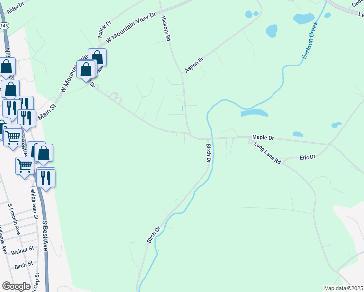 map of restaurants, bars, coffee shops, grocery stores, and more near 4741 Maple Drive in Walnutport