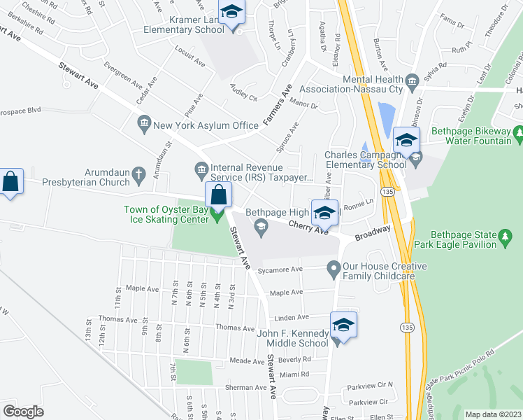 map of restaurants, bars, coffee shops, grocery stores, and more near 41 Cherry Avenue in Bethpage
