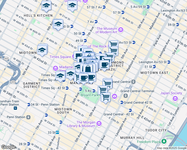 map of restaurants, bars, coffee shops, grocery stores, and more near in New York