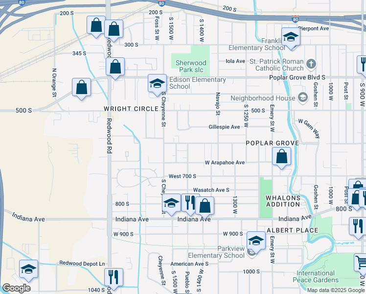 map of restaurants, bars, coffee shops, grocery stores, and more near 1470 West 600 South in Salt Lake City