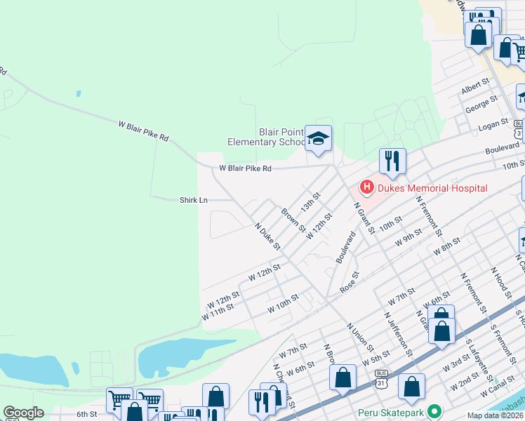 map of restaurants, bars, coffee shops, grocery stores, and more near 401-429 15th Street in Peru