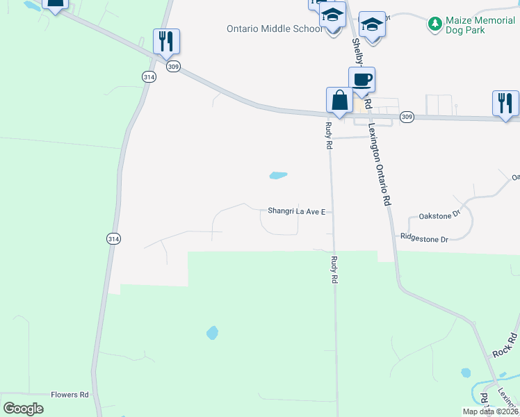 map of restaurants, bars, coffee shops, grocery stores, and more near 3718 Shangri La Avenue East in Ontario