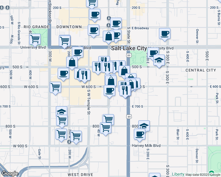 map of restaurants, bars, coffee shops, grocery stores, and more near 1 Utah 269 in Salt Lake City