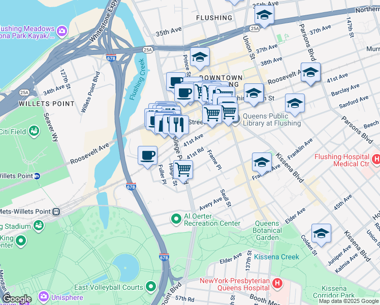 map of restaurants, bars, coffee shops, grocery stores, and more near in Queens