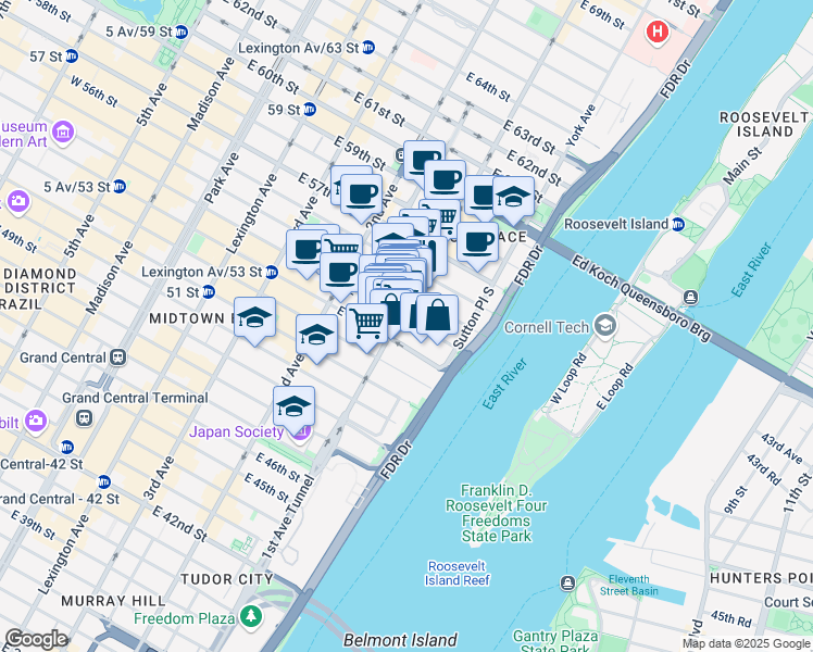 map of restaurants, bars, coffee shops, grocery stores, and more near in New York