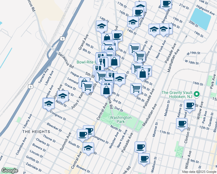 map of restaurants, bars, coffee shops, grocery stores, and more near 503 Central Avenue in Union City