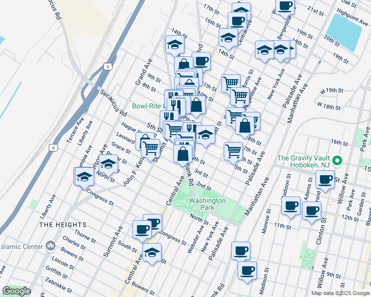 map of restaurants, bars, coffee shops, grocery stores, and more near 503 Central Avenue in Union City