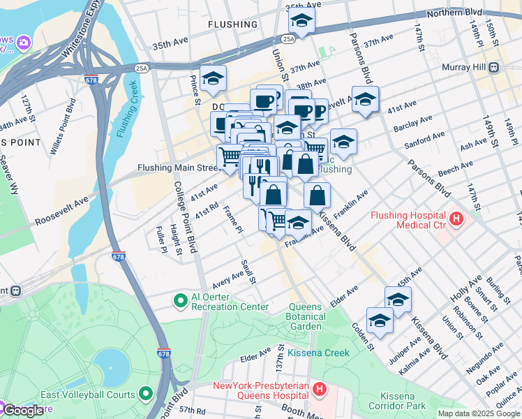 map of restaurants, bars, coffee shops, grocery stores, and more near in Queens