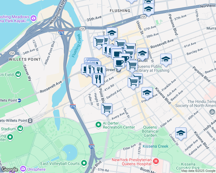 map of restaurants, bars, coffee shops, grocery stores, and more near in Queens