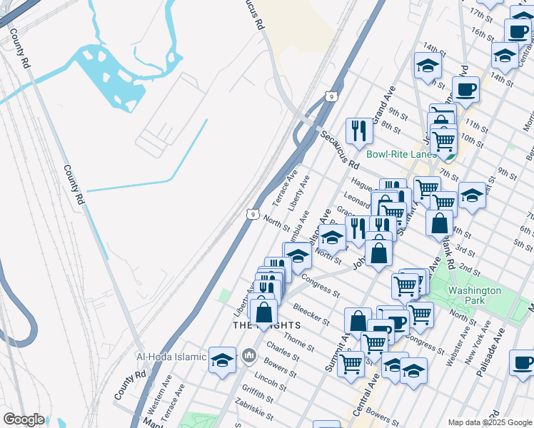 map of restaurants, bars, coffee shops, grocery stores, and more near 300 County Road 649 in Jersey City