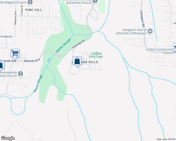 map of restaurants, bars, coffee shops, grocery stores, and more near 4980 Lundblade Drive in Eureka