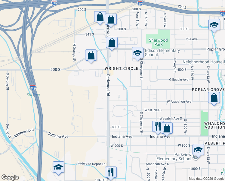 map of restaurants, bars, coffee shops, grocery stores, and more near 613 South Redwood Road in Salt Lake City