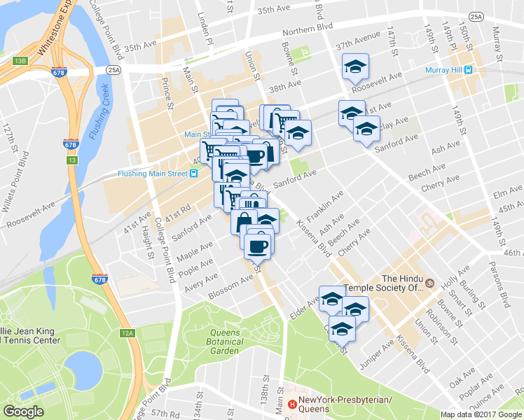 map of restaurants, bars, coffee shops, grocery stores, and more near 42-6 Kissena Boulevard in Queens
