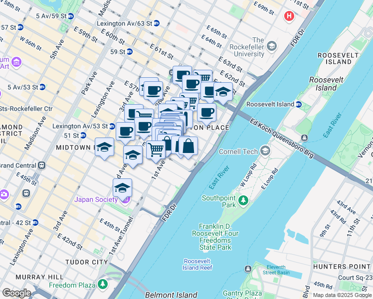 map of restaurants, bars, coffee shops, grocery stores, and more near in New York