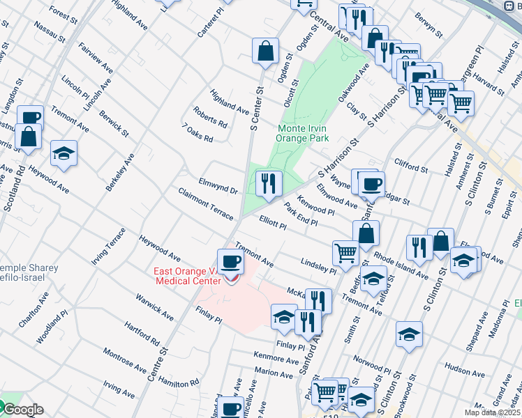map of restaurants, bars, coffee shops, grocery stores, and more near 562 South Center Street in City of Orange