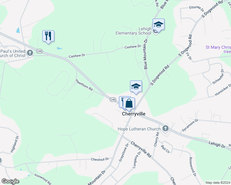 map of restaurants, bars, coffee shops, grocery stores, and more near 4234 Lehigh Drive in Walnutport