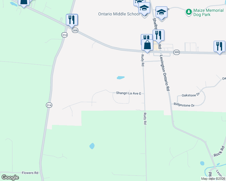 map of restaurants, bars, coffee shops, grocery stores, and more near 3718 Shangri La Avenue East in Ontario