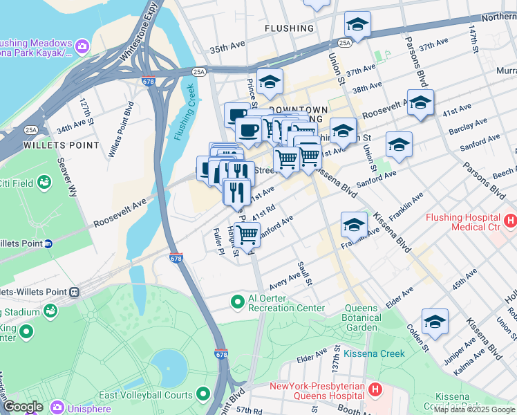 map of restaurants, bars, coffee shops, grocery stores, and more near in Queens