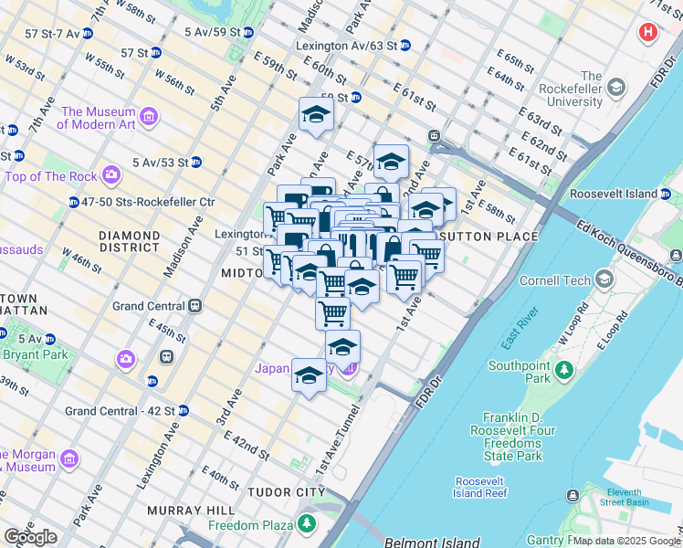 map of restaurants, bars, coffee shops, grocery stores, and more near in New York