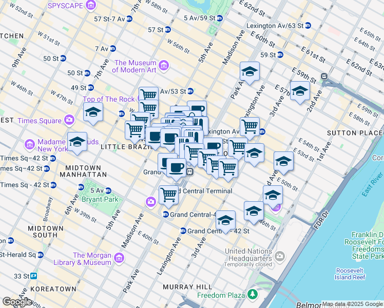 map of restaurants, bars, coffee shops, grocery stores, and more near in New York