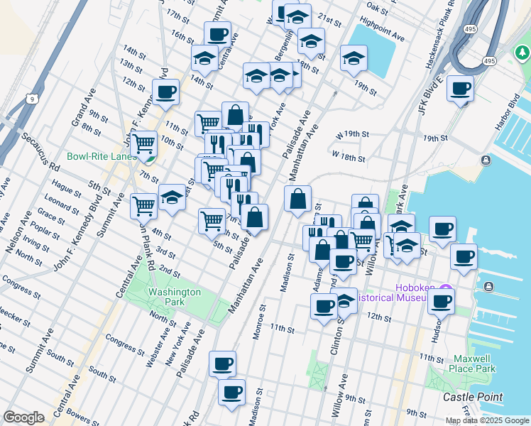 map of restaurants, bars, coffee shops, grocery stores, and more near 912 Palisade Avenue in Union City