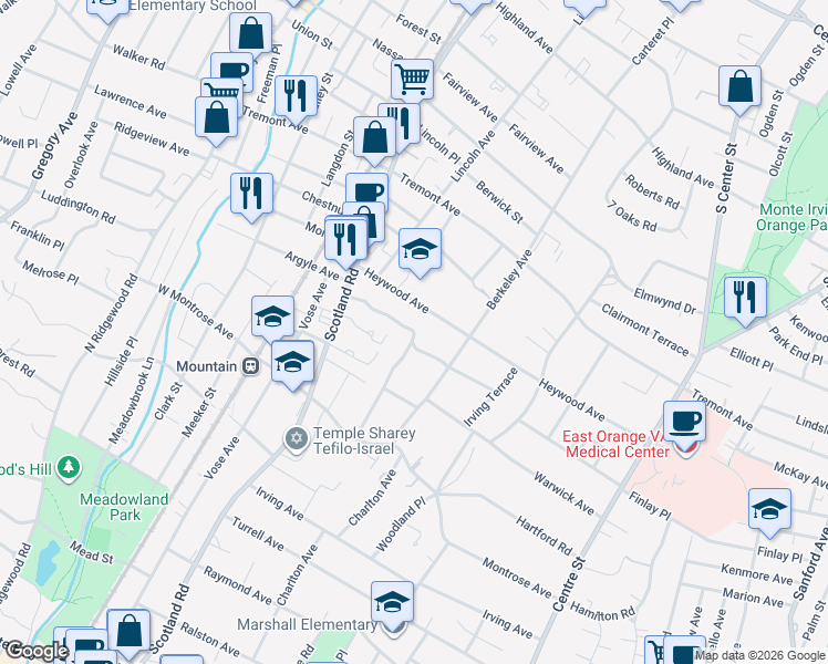 map of restaurants, bars, coffee shops, grocery stores, and more near 415 Lawn Ridge Road in City of Orange