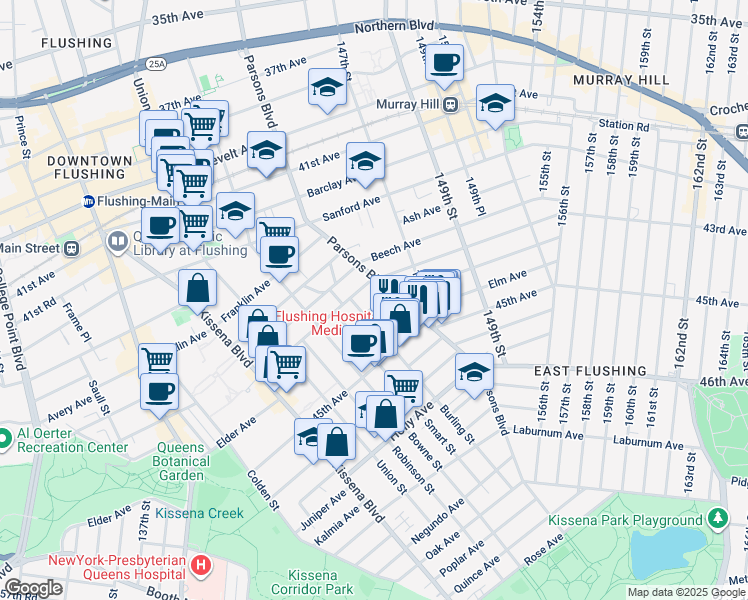 map of restaurants, bars, coffee shops, grocery stores, and more near 146-17 Delaware Avenue in Queens