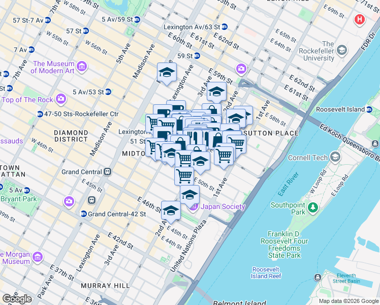 map of restaurants, bars, coffee shops, grocery stores, and more near in New York