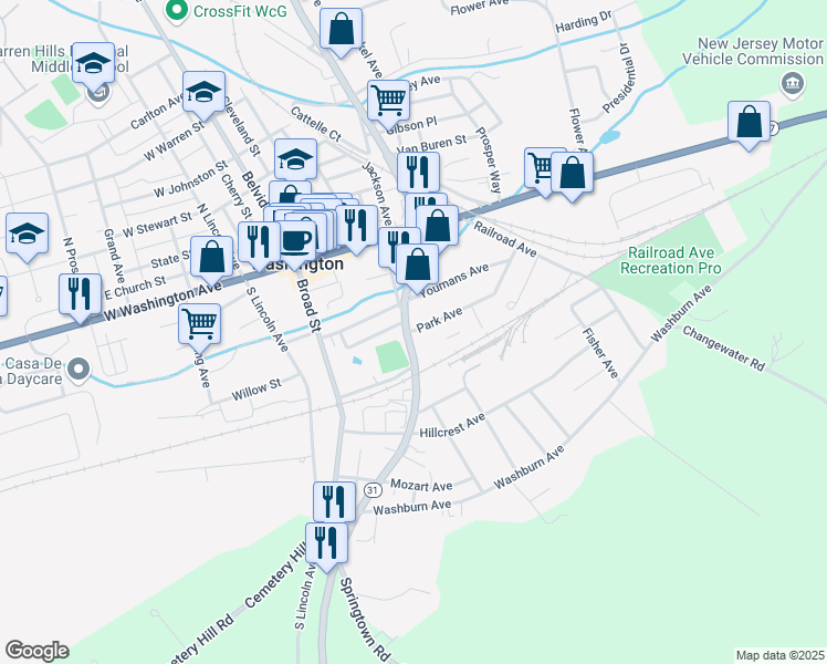 map of restaurants, bars, coffee shops, grocery stores, and more near 66 Park Avenue in Washington