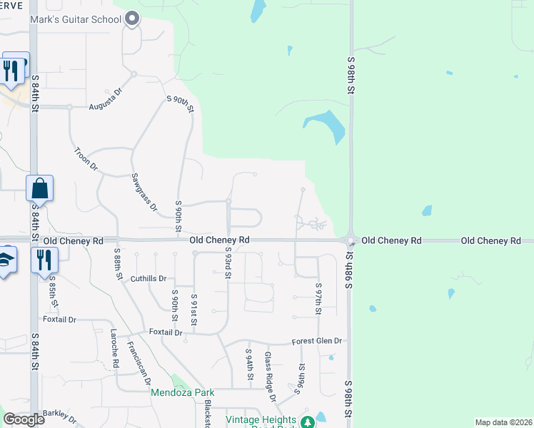 map of restaurants, bars, coffee shops, grocery stores, and more near 9414 Ravenwood Lane in Lincoln