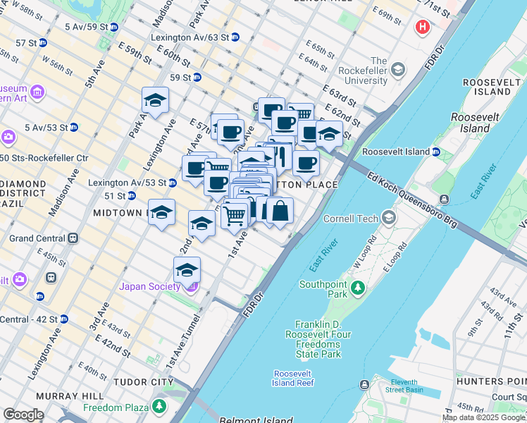 map of restaurants, bars, coffee shops, grocery stores, and more near in New York