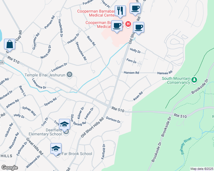 map of restaurants, bars, coffee shops, grocery stores, and more near 10 Andover Drive in Essex County