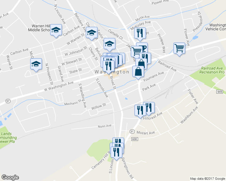 map of restaurants, bars, coffee shops, grocery stores, and more near 51 Broad Street in Washington