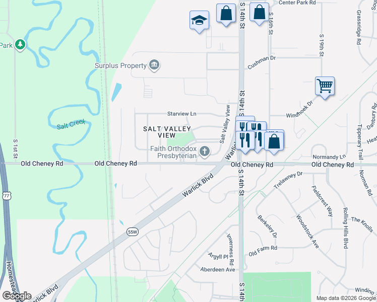 map of restaurants, bars, coffee shops, grocery stores, and more near 1121 Clearview Boulevard in Lincoln
