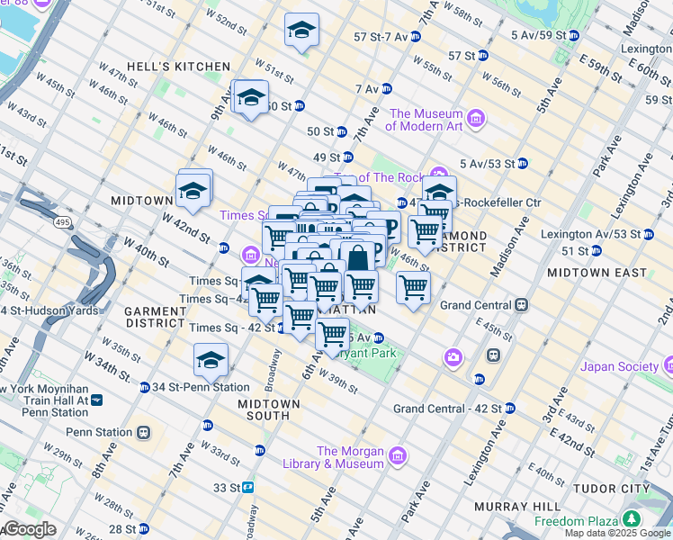 map of restaurants, bars, coffee shops, grocery stores, and more near 120 West 44th Street in New York