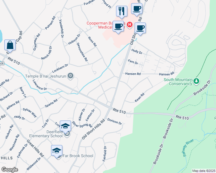 map of restaurants, bars, coffee shops, grocery stores, and more near 10 Andover Drive in Essex County