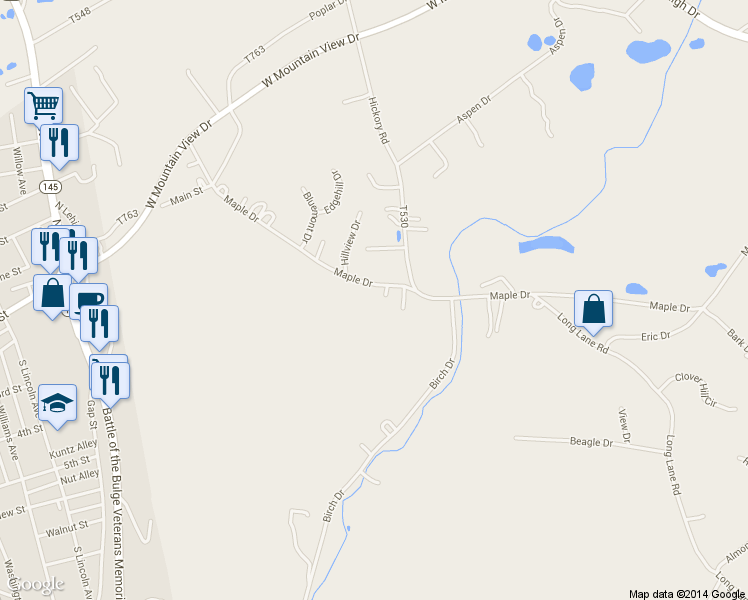 map of restaurants, bars, coffee shops, grocery stores, and more near 4759 Maple Drive in Walnutport