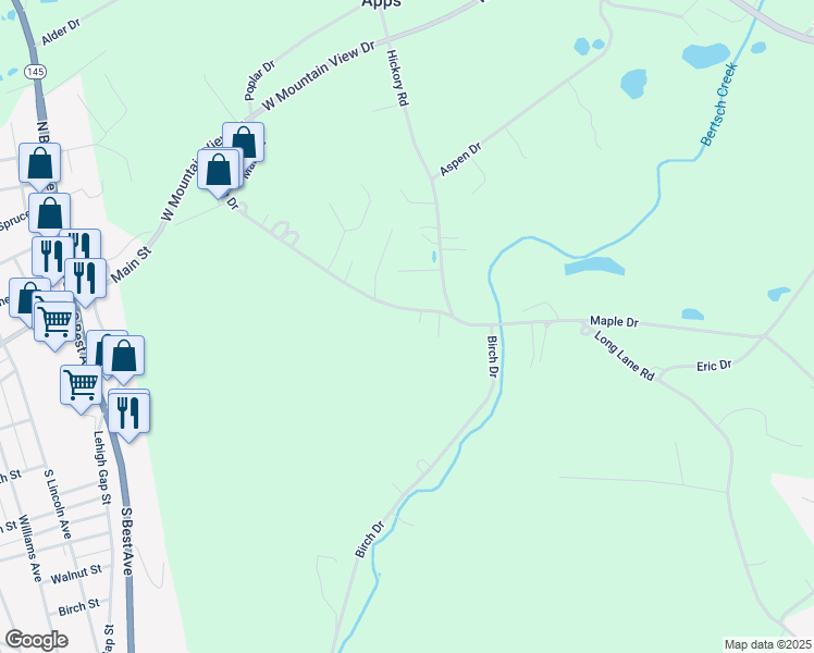 map of restaurants, bars, coffee shops, grocery stores, and more near 4759 Maple Drive in Walnutport