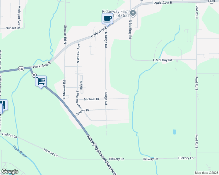 map of restaurants, bars, coffee shops, grocery stores, and more near 1-105 South Ridge Road in Mansfield