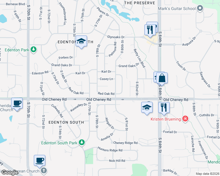 map of restaurants, bars, coffee shops, grocery stores, and more near 7849 Barrington Place in Lincoln